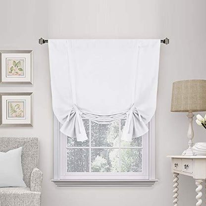 H.VERSAILTEX Pure White Curtain Thermal Insulated Tie Up Window Shade Light Blocking Curtains for Bathroom, Rod Pocket Panel- 42in Wide by 63in Long - color: Pure White