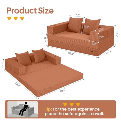 COMAX Futon Sofa Bed, Convertible Sofa Bed, Folding Boneless Couches