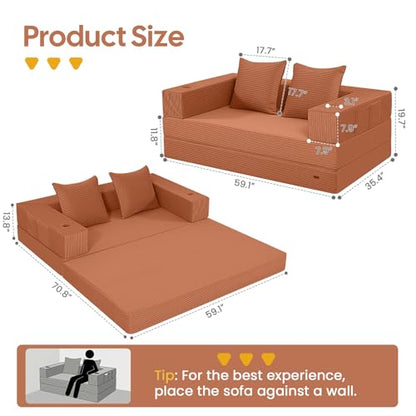COMAX Futon Sofa Bed, Convertible Sofa Bed, Folding Boneless Couches