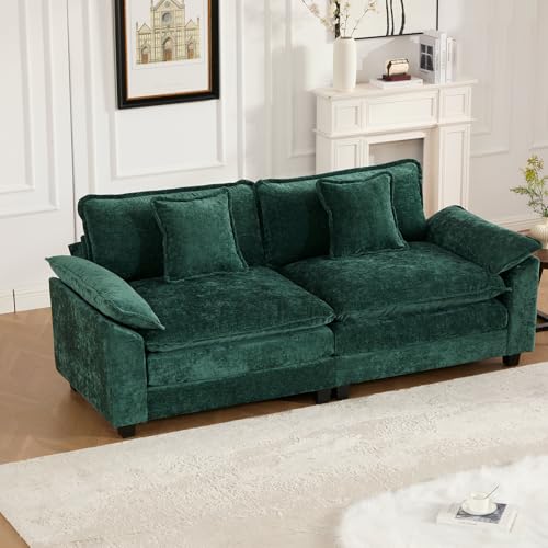 81.9" Oversized Green Loveseat Sofa, 2 Seater Large Sectional Couches for Living Room, Chenille Fabric Modular Sectional Sofa, Deep Seat Wide Armrest Home Sofas Set, Love Seat Couches - color: Wide Arm-green, size: 2 Seater