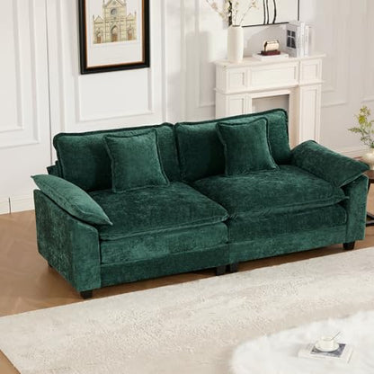 81.9" Oversized Green Loveseat Sofa, 2 Seater Large Sectional Couches for Living Room, Chenille Fabric Modular Sectional Sofa, Deep Seat Wide Armrest Home Sofas Set, Love Seat Couches - color: Wide Arm-green, size: 2 Seater