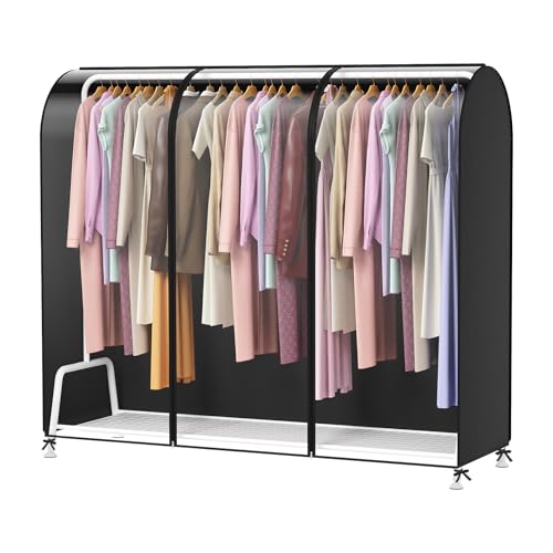 Zilink Extra Large Garment Rack Cover Clothes Rack Cover 72 in | Dustproof, Breathable, 2 Durable Zippers, Rack Cover for Garment Rack (Rack Not Included) - size: 72"L x 20"W x 60"H - Clear/Black
