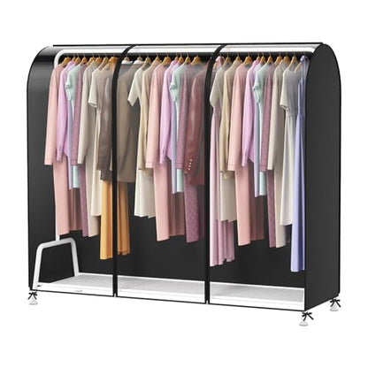 Zilink Extra Large Garment Rack Cover Clothes Rack Cover 72 in | Dustproof, Breathable, 2 Durable Zippers, Rack Cover for Garment Rack (Rack Not Included) - size: 72"L x 20"W x 60"H - Clear/Black