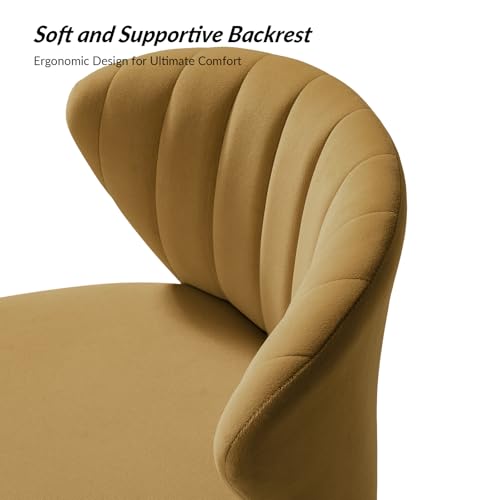 TINA'S HOME Velvet Office Desk Chairs with Wheels & Gold Base, Golden | Modern Velvet Cute Armless Office Chair, Adjustable Low Back Swivel Vanity Chair, Upholstered Task Chair for Living Room - color: Golden