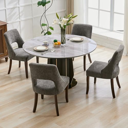 UVV Wooden Dining Chairs Set of 2, Mid Century Modern Upholstered Dining Room Chair Kitchen Chairs, Chenille Dinner Chair with Solid Wood Legs for Kitchen Dining Room, Dark Grey - color: Dark Grey, size: Set of 2