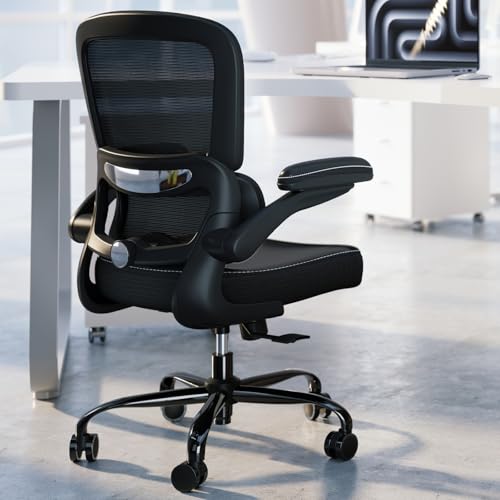 TRALT Ergonomic Office Chair Desk Chair with Adjustable Lumbar Support | Desk Chair Comfy with Flip-up Armrests Ergonomic Chair - Mesh Computer Chairs for Adults, 330lbs, PU Leather (Black, 1) - color: Black, size: Pack of 1