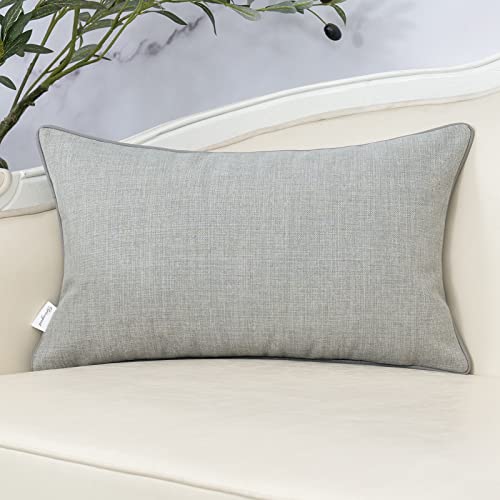 Patchwork Pillow Cover 12x20 Inch Luxury Cotton and Linen Cushion Cover Faux Leather Pillowcover for Couch Bedroom Living Room, Gray - color: L-grey, size: 20" x 12" (Pack of 1)
