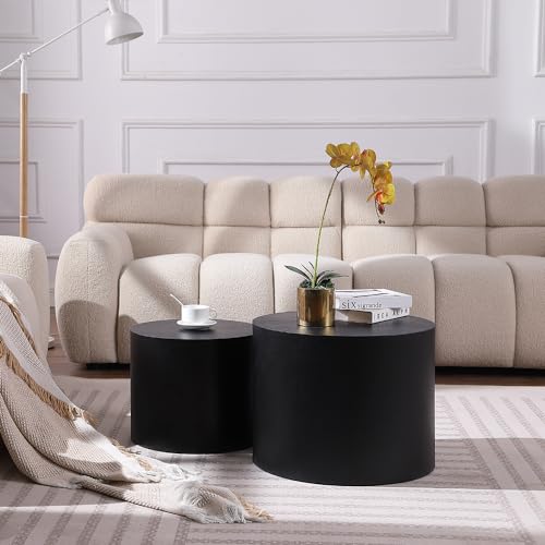 18.9" Black Nesting Coffee Table Set of 2, Modern Round Coffee Tables Circle Side Table for Small Space, Accent End Table Set, No Assembling, Matte Black - color: 18.9" Black