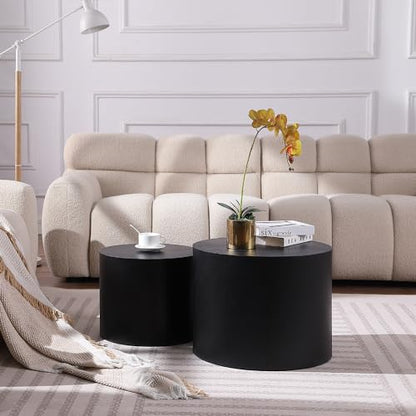Nesting Coffee Table Set of 2, Black Round Wooden Modern Circle Table for Small Space Living Room Bedroom Accent End Side Table (Black-Round) - color: A-black