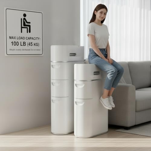 BGYMF 2-Tier Narrow Slim Bathroom Storage Cabinet with Wheels,White | No Installation Required,ABS and PP,Water Resistant,with Drawers,for Small Spaces Corner