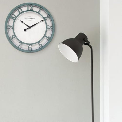 10" Farmhouse Series Wall Clock | Shiplap Style, Silent No Ticking, Raised 3D Arabic Numeral, Aged Teal Finish - color: Aged Teal Finish, size: 10 inch