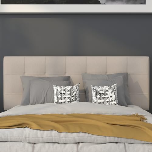 Quilted Tufted Upholstered Full Size Headboard in Beige Fabric - color: Beige, size: Full