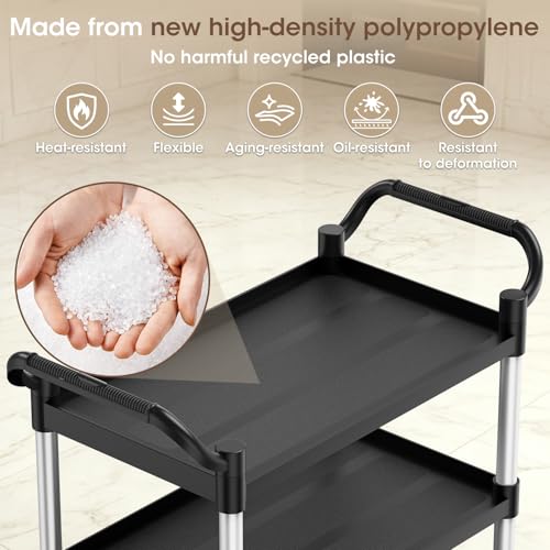 Plastic Utility Carts with Wheels, 3-Tier Rolling Cart with 4 Lockable Wheels, Heavy Duty 600 LBS Capacity Food Service Cart (Does Not Contain Recycled Plastic),19.3" D x 38.5" W x 39.5" H - size: Large