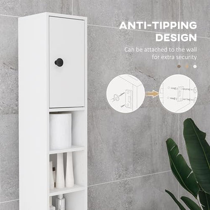 kleankin Narrow Tall Bathroom Storage Cabinet 71" Slim with Drawer White | Freestanding Bathroom Cabinet, Open Shelves, 2 Doors, Adjustable Shelves, Small Spaces