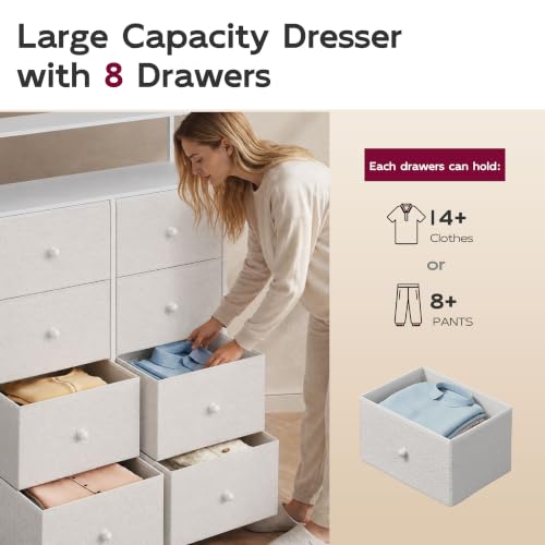 WLIVE Cream Boucle 8-Drawer Fabric Dresser Storage Tower Bedroom | Boucle fabric 8-drawer dresser with open shelves, stylish nursery dresser for baby girl room kids bedroom closet storage - color: Cream White, style: Raised Shelves
