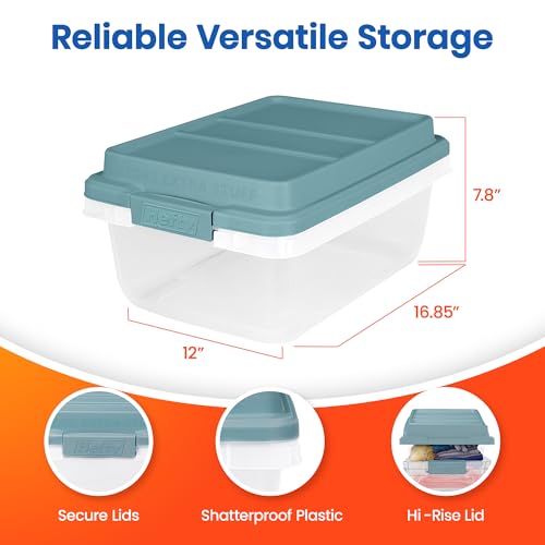 Hefty 18 Quart Hi-Rise Storage Bin with Lid, Stackable Plastic Container for Home, Office, and Classroom Organization, 8 Pack, Smoke Blue - size: 18 QT - 8 Pack