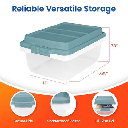 Hefty 18 Quart Hi-Rise Storage Bin with Lid, Stackable Plastic Container for Home, Office, and Classroom Organization, 8 Pack, Smoke Blue - size: 18 QT - 8 Pack