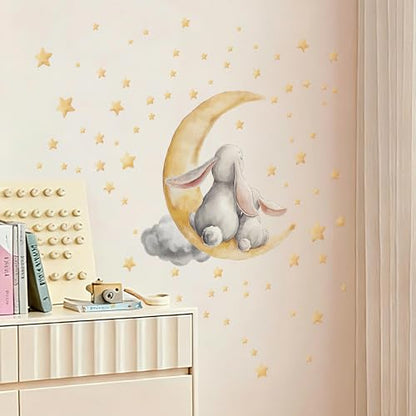 Easter Bunny Peel & Stick Wall Decals, Moon & Stars Wall Stickers | removable. Cute bunny with moon & stars. Ideal for bedroom, nursery, living room. - color: Easter Cute Bunny Wall Decals