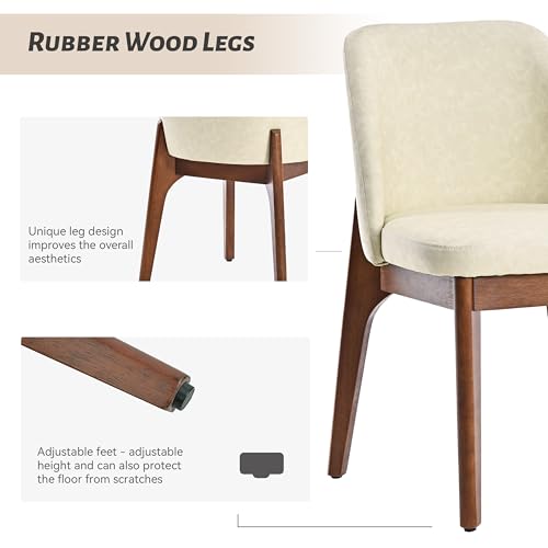 VKNOW Dining Chairs Set of 2, Faux Leather Wooden Kitchen Chairs, Beige | Modern Upholstered Side Chair with Rubberwood Legs for Kitchen Dining Room Restaurant, No Wobble - color: Beige, size: Set of 2