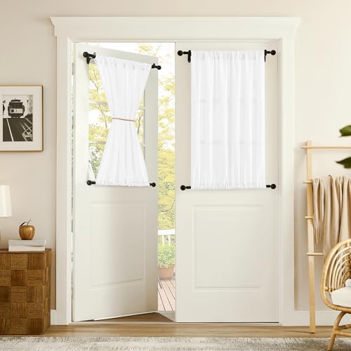 Tollpiz Small Linen Door Curtains Doorway Semi Sheer Curtain Room Divider Light Filtering Drape Dual Rod Pocket Boho Window Curtains for Closet, 25 x 40 inches Long, White, 1 Panel - color: White, size: 25"W x 40"L (Pack of 1)