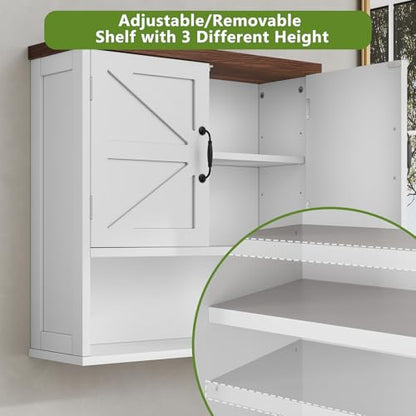 Bathroom Wall Cabinet with Barn Doors, Wall Mounted Bathroom Cabinet, Farmhouse Style, Adjustable Shelf, Wall Mounted Medicine Cabinets, 23.6 x 7.9 x 23.9 Inches - color: White, size: Large Bathroom Cabinet