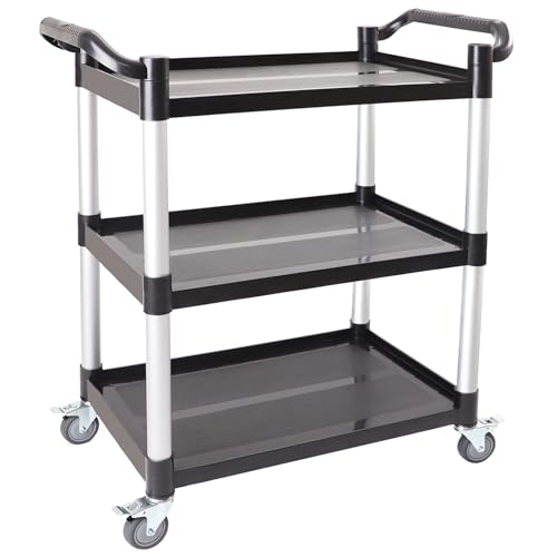 3-Tier Rolling Utility Cart with Wheels, 510 lbs Capacity Service Cart, Commercial Kitchen Cart with 4 Lockable Swivel Casters for Restaurant/Home/Warehouse/Office (31.5"L x 15.75"W x 37.4"H)