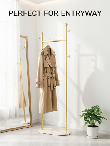 Gold Coat Rack Freestanding with Metal Base, Clothes Rack with Shelves and 9 Hooks, Standing Garment Rack for Hanging Coats, Hats, Bags – Boutique & Home - color: A11