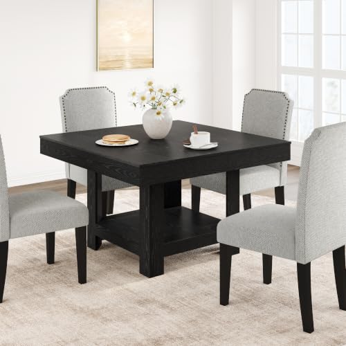 GarveeHome Square Dining Room Table for 4-6 People, Heavy Duty 350Lbs Kitchen Table with 2-Tier Storage, Waterproof Wooden Dinner Table with Sturdy Triangle Legs, Black. - color: Black