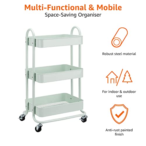 Amazon Basics 3-Tier Metal Rolling Utility Cart, Storage Organizer, Multi-Functional Kitchen Island Cart, Portable Shelving Unit with Caster Wheels, Mint Green - color: Mint Green