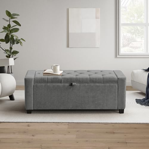 GRAINELL 42.13” Storage Ottoman Bench, Upholstered Tufted Bedroom Bench | End of Bed Storage Bench for Living Room & Entryway, 350 lb Capacity - color: Light Gray