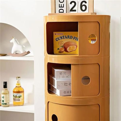 3 Tier Round Nightstand with Drawer, Ginger Yellow Round Side Table Small Plastic Storage End Table for Bedroom, Living Room, Bathroom - color: Ginger Yellow