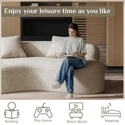 79" Curved Loveseat, Boneless Deep Seat Boucle Cloud Sofa, Brown | Curved boneless design, deep plush seating, soft boucle upholstery and 2 pillows deliver cloud-like comfort for living rooms. - color: Brrown