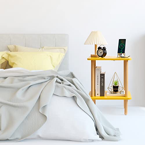 FORAOFUR End Table Nightstand with USB Ports and Outlets | Clean Scandinavian-inspired design, USB &outlets, lightweight and portable, scratch-resistant coating, holds up to 50 lbs - color: Yellow