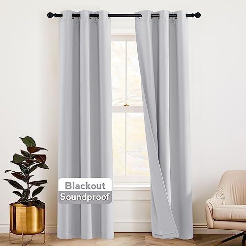 RYB HOME Thermal Insulated Soundproof Curtains, 3 Layers 100% Blackout | Noise Cancelling,Thermal Insulated,With Detachable Felt Liner,For Bedroom Theater Playroom,W42 x L84,Sliver Grey,2 Panels - color: Silver Grey, size: 42"W x 84"L (Pack of 2)