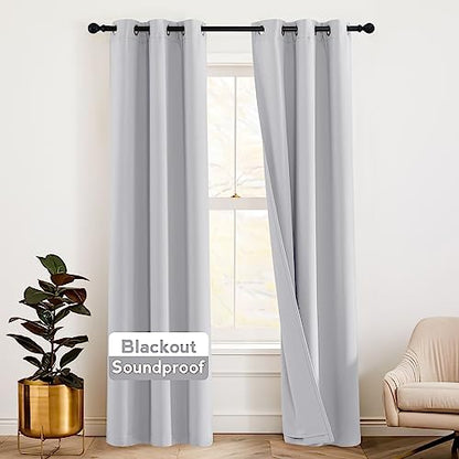 RYB HOME Thermal Insulated Soundproof Curtains, 3 Layers 100% Blackout | Noise Cancelling,Thermal Insulated,With Detachable Felt Liner,For Bedroom Theater Playroom,W42 x L84,Sliver Grey,2 Panels - color: Silver Grey, size: 42"W x 84"L (Pack of 2)