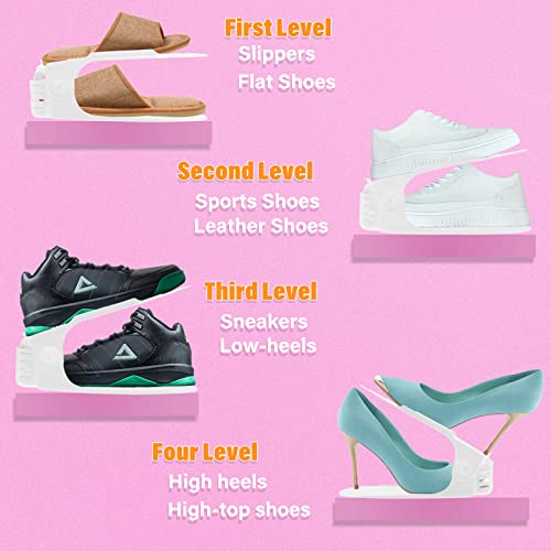LEIMO Shoe Slots Organizer, 20-PACK Adjustable Shoe Stacker, Double Layer Stack Shoe Holder Space Saver, White Shoe Stacker for Closet Organization, 4310869