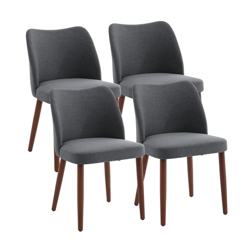 GarveeHome Wooden Dining Chair Set of 4 Upholstered Fabric Dining Chair | Modern Kitchen Chairs with Curved Backrest Leveling Feet for Dining Room, Living Room, , No tool assembly, No Wobble - color: Dark Grey