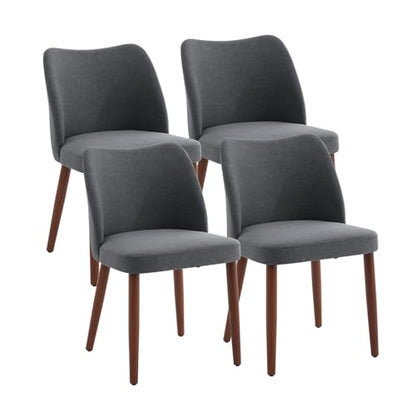 GarveeHome Wooden Dining Chair Set of 4 Upholstered Fabric Dining Chair | Modern Kitchen Chairs with Curved Backrest Leveling Feet for Dining Room, Living Room, , No tool assembly, No Wobble - color: Dark Grey