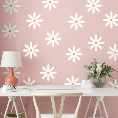 TaoBary 12 Sheet Daisy Wall Sticker Decal,White, Yellow,Fresh Style | Big Flower Wall Sticker, Pink White Floral Decal, Daisy Bedroom Room Decor, Removable Peel and Stick, Nursery Home Wall Decor - color: White, Yellow, style: Fresh Style