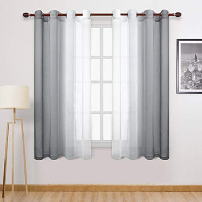 DWCN Grey Ombre Sheer Curtains - Faux Linen Gradient Grommet Top Semi Voile Bedroom and Living Room Curtains, Set of Window Curtain Drapes, 52 x 72 Inch Length - color: Grey, size: 52"W x 72"L (Pack of 2)