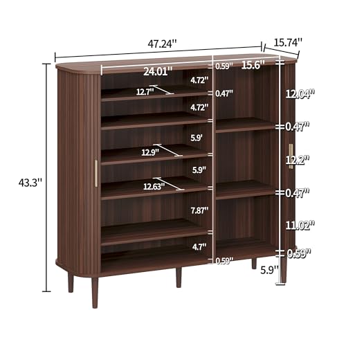 DHH Shoe Storage Cabinet with Sliding Door, 6-Tier Shoe Cabinet with Adjustable Shelves, Modern Freestanding Shoe Storage Organizer for Entryway, Hallway, Living Room (Walnut, 47 ") - color: Walnut, size: 47 "