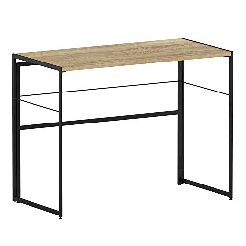 Furinno Riau No Tool/No Assembly/Folding Metal Frame Computer Desk, Sonoma Oak/Black, 39 Inch - color: Sonoma Oak/Black, size: 39 inches