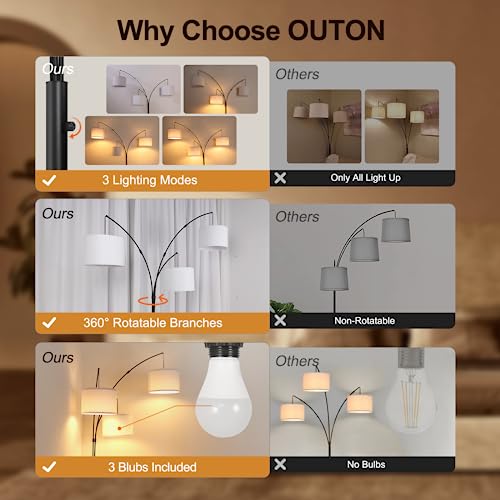 OUTON Wood Tripod Floor Lamp with Shelves and Arc Led Floor Lamp