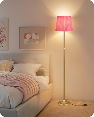 Pink Floor Lamp for Living Room, 68" Standing Lamp, Dimmable Reading Light with Remote & Foot Pedal, with LED Bulb, for Living Room, Bedroom, Girls Room FCC Listed, Gold and Pink DP12LD05 - color: Gold + Pink