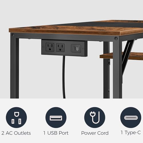 HOOBRO Small Computer Desk, 35.4 Inch Home Office Desk with Power Outlet, Writing Desk with 2 Shelves, Modern Small Desk for Home Office, Study, Easy to Assemble, Rustic Brown and Black BF43UDN01 - color: Rustic Brown + Black