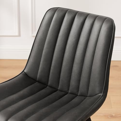 Mid Century Upholstered Swivel PU Dining Chairs Set of 2 Dark Gray | 360° swivel curved foam-padded seat armless design dining room chairs accent chairs solid wood legs floor protection pads - color: Black Gray, size: Set of 2-PU
