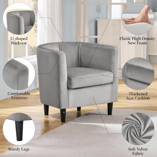 Yaheetech Barrel Accent Chair, Upholstered Modern Armchair, Gray | Soft Velvet Chair with High-Density Foam Seat, Barrel Sofa Chair for Living Room Bedroom Waiting Room - color: Grey, size: Set of 1