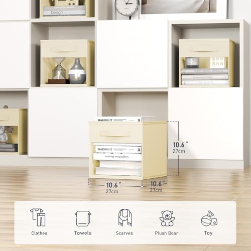 DIMJ Cube Storage Bin, 6 Packs Collapsible Storage Bins with Handles, Fabric Bins for Organization, Cube Storage Organizer Bins for Closet Organization and Storage, Beige - color: Beige, size: 10.6 Inch.- 6 Pack