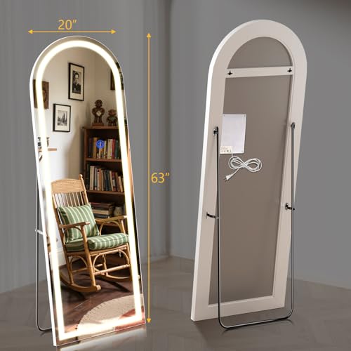 Arch Full Length Standing Mirror with LED Lights, 63"x20" Lighted Mirror with Dimming & 3 Color Lighting, Tall Mirror Full Body for Bedroom, Dressing Room - color: Arched, size: 63"L x 20"W