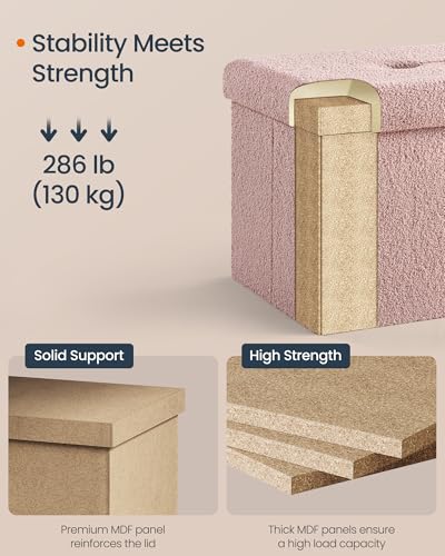 SONGMICS Medium Folding Storage Ottoman Bench, 15 x 30 x 15 Inches | Foot Rest Stool, Load up to 660 lb, Jelly Pink, MINOTA Collection ULSF096R01 - color: Jelly Pink, size: 15"D x 30"W x 15"H, style: Rectangle